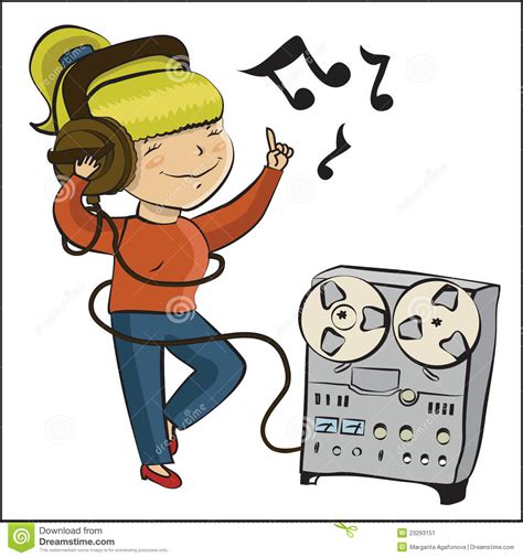 Cartoon Girl Listen Music And Dansing Stock Image Image
