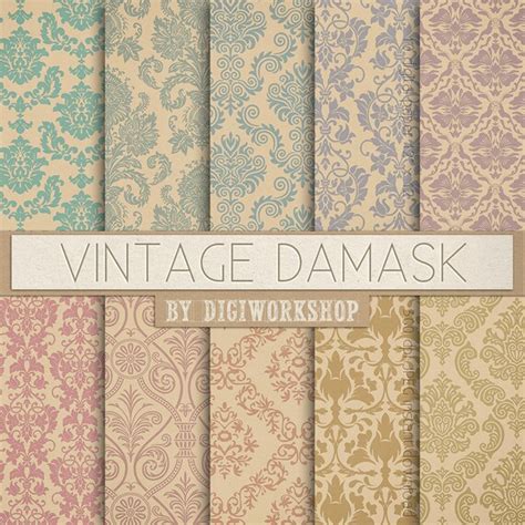Damask Digital Paper Vintage Damask With Digital By Digiworkshop