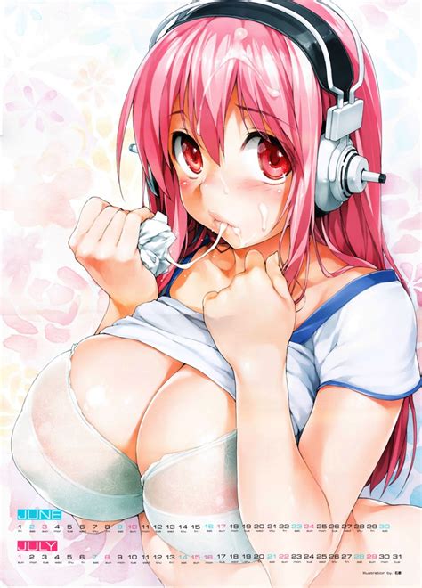 Ishikei Super Sonico Nitroplus Highres Official Art Girl Areola Slip Blush Bra Breasts