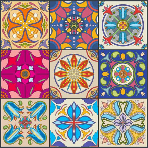 Vector Patchwork Seamless Wall Tile Pattern Ceramic Mexican Tiles By