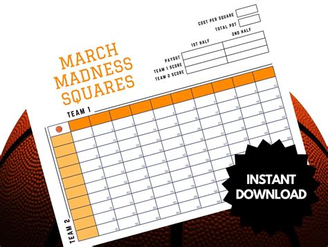 Printable March Madness Squares Game Printable Basketball Etsy