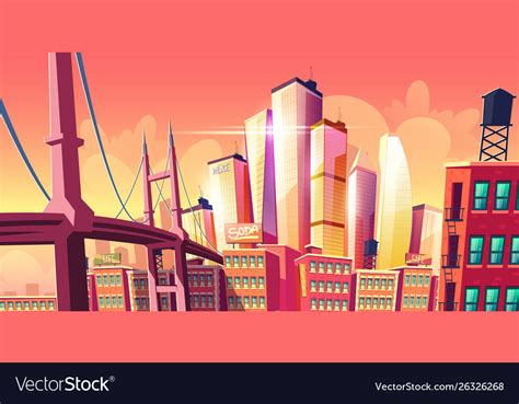 Growing Future City Metropolis Background Bridge Vector Image