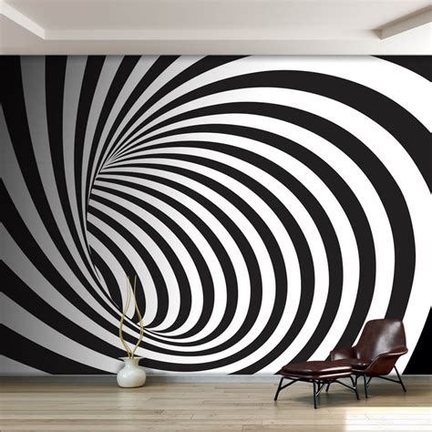 Black And White Abstract Swirl Spiral 3d Custom Wall Mural