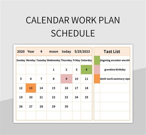 Calendar Work Plan Schedule Excel Template And Google Sheets File For