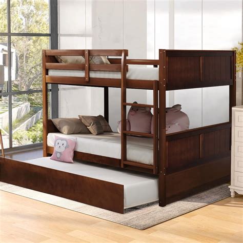 Full Over Full Bunk Bed With Twin Size Trundle Solid Wood Bunk Beds