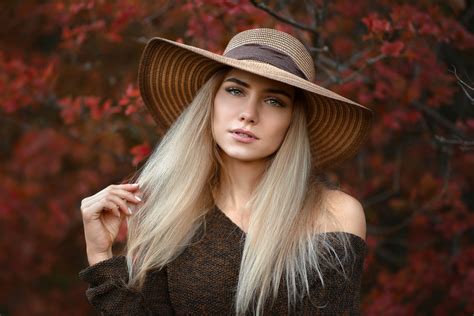 Women Blonde Hat Portrait White Nails Bare Shoulders Lods Franck Women