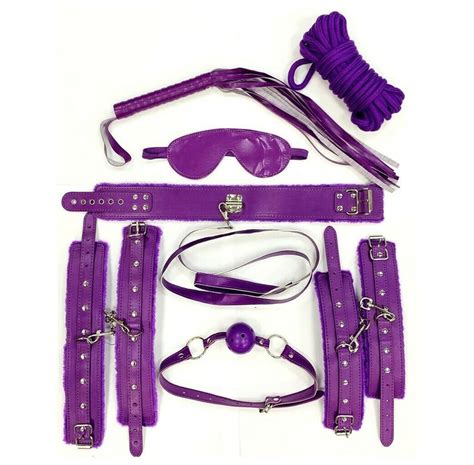 Purple Bondage Set Restraints Fetish Handcuff Gag Bed Kit Rope Etsy