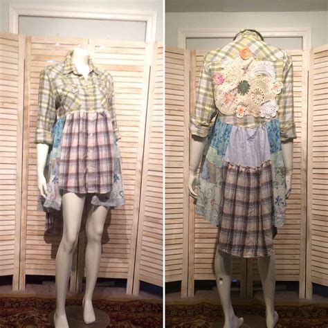 Upcycled Dress Tunic Plaid N Tiered Western Floral Duster Etsy