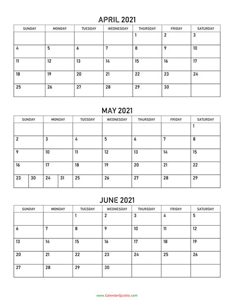 Printable April May June Calendar 2021 2021 Printable Calendars