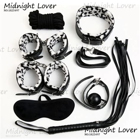 leopard grain 7pcs leather handcuffs clamps adult sex toys for couples bdsm bondage restraint