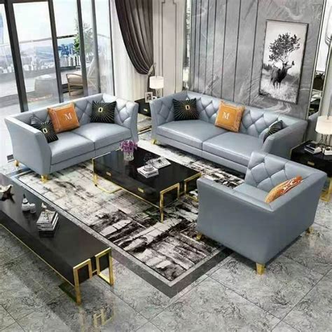 Light Luxury Modern Genuine Leather Sofa With Stainless Steel Frame