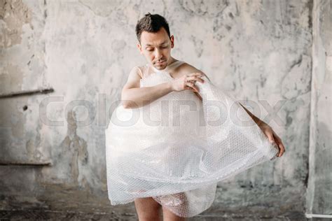 Naked Freak Man Wrapped In Packaging Film Stock Image Colourbox