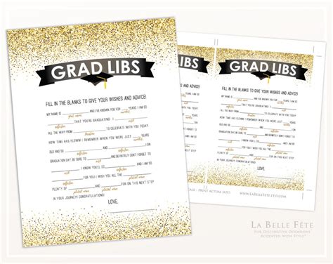 Grad Libs Mad Libs Game In Gold Glitter Printable Diy Etsy