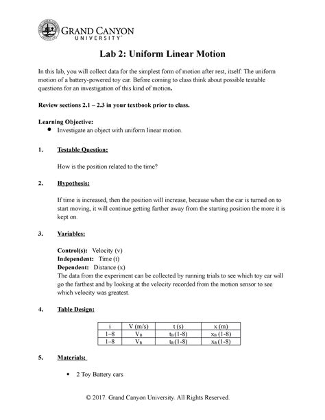 Phy111l Lab 2 Uniform Linear Motion Lab 2 Uniform Linear Motion In