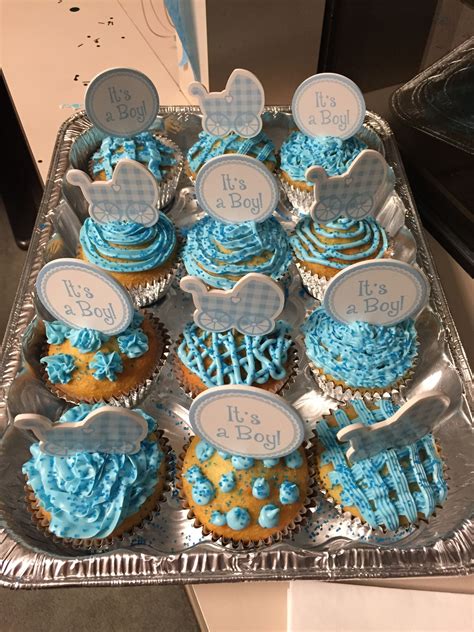Here are some decorating ideas for your next baby shower! It's a Boy, cupcakes! Surprise baby shower office party! #babyboy #babyshower #cupcakes # ...