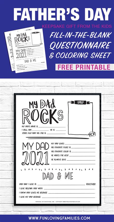 Father's day in 2021 is on sunday, the 20th of june (20/6/2021). Father's Day Questionnaire Printable 2021: Free Download ...