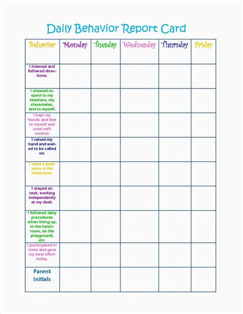 Behavior Charts Printable For Kids Behavior Chart