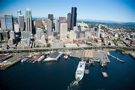 Df022260aerial Seattle Waterfront Stock Photo