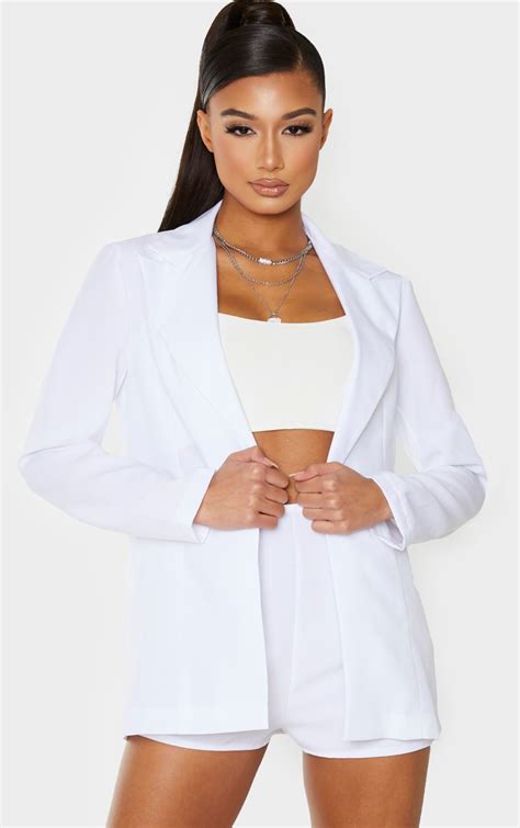 White Woven Tailored Blazer Co Ords Prettylittlething