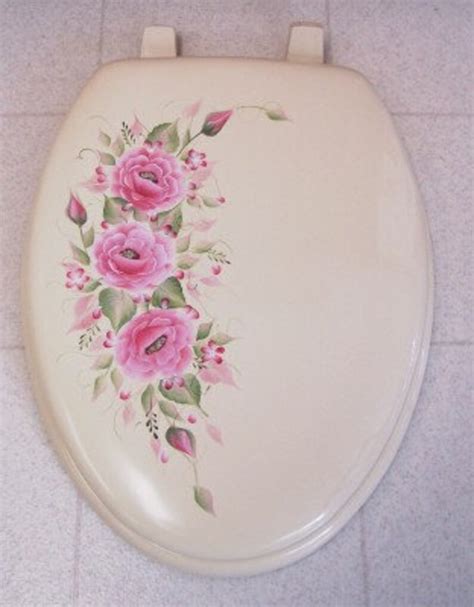 Hand Painted Roses Toilet Seatpinkbone Elongated Wooden Seat Etsy