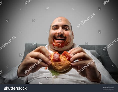 Portrait Fat Man Eating Hamburger Stock Photo 39804580 Shutterstock