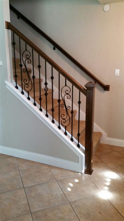 35 Box Newel Railing And Iron Balusters Interior Staircase