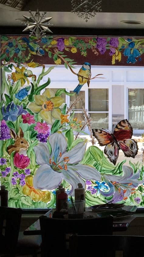 Spring Mural One Panel On The Store Window Using Kids Tempera Poster