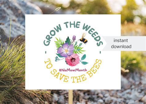 Digital No Mow May Sign Save The Bees Poster No Mow Lawn Etsy Save