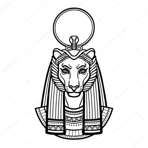 Animation Portrait Ancient Egyptian Goddess With Head Of Lioness Disk Of Sun Tefnut Sekhmet