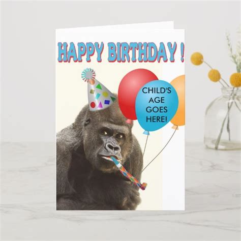 Customizable Gorilla Birthday Card Zazzle Kids Birthday Cards