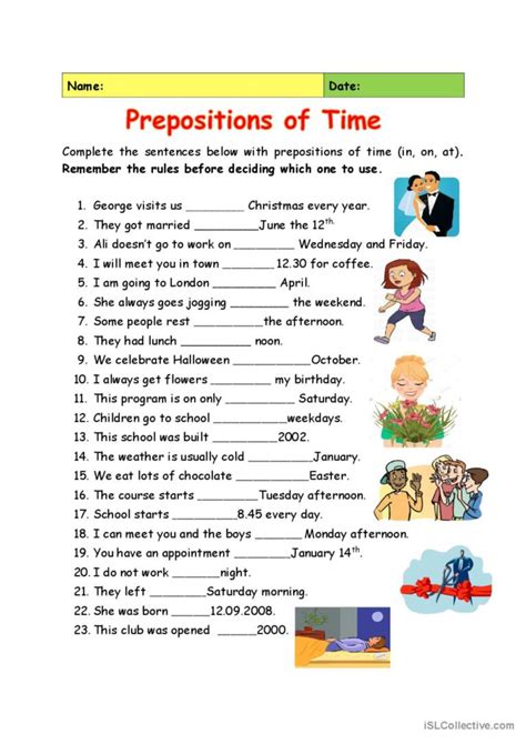 Prepositions Of Time English Esl Worksheets Pdf Doc