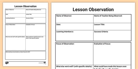 Lesson Observation Form Class Management Resources