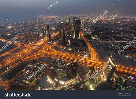 Night View Of Dubai From Burj Khalifa Dubai United Arab