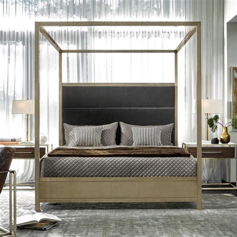 Universal Furniture Harlow Upholstered King Canopy Bed In Brass