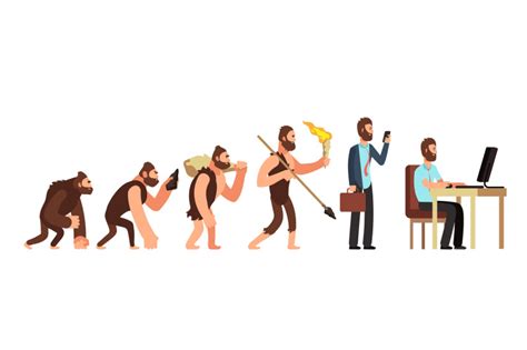 Human Evolution From Monkey To Businessman And Computer User Cartoon