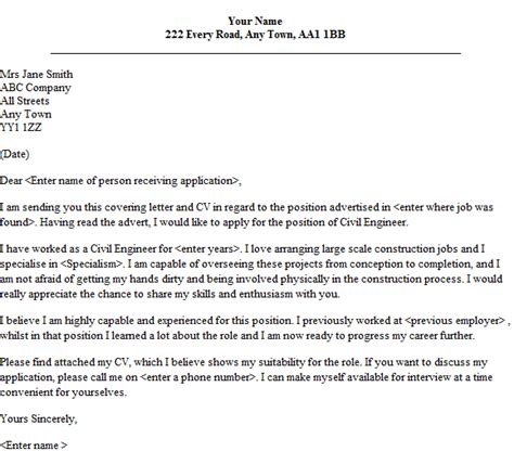 Civil Engineer Cover Letter Sample