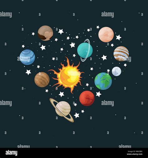 Vector Clip Art Set Of Solar System Heart Shape With Planet On Space