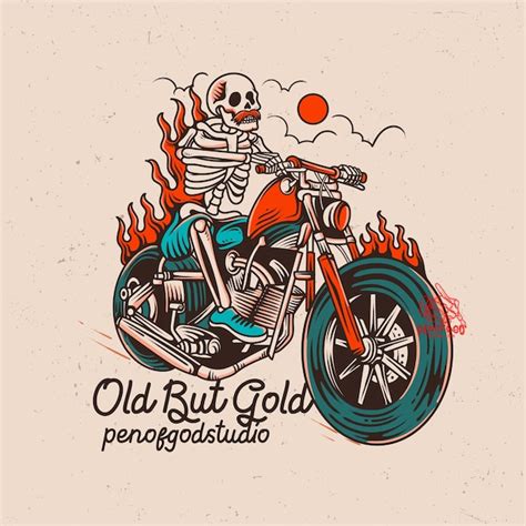 Premium Vector The Skeleton Riding Old Motorcycle Illustration