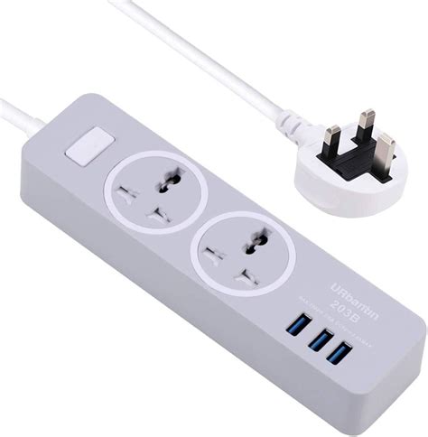 Urbantin 2 Way Outlets Extension Lead With 3 Usb Slots 2 Gang Power