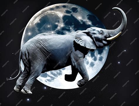 Elefante Volando Contra El Fondo De La Luna En El Cielo Estrellado De