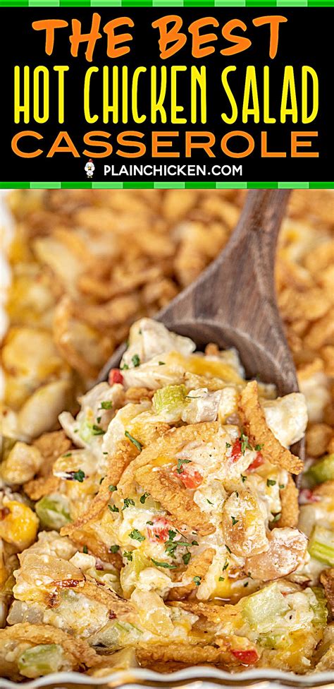 Great for lunch, brunch, dinner, baby showers, potlucks and tailgating. - The BEST Hot Chicken Salad - seriously delicious chicken ...