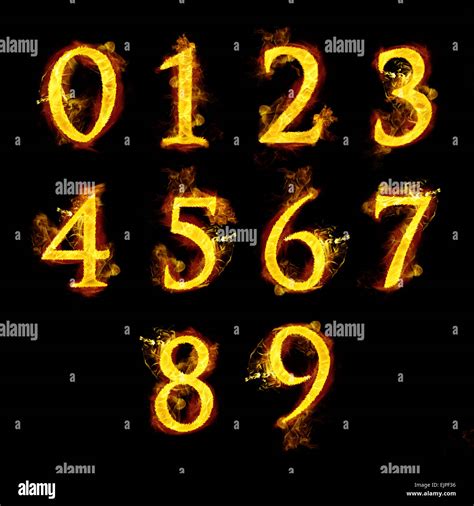 0 1 2 3 4 5 6 7 8 9 Numbers With Fire Flames Stock Photo Alamy