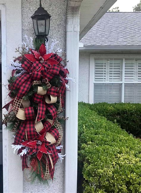 Christmas Swag Buffalo Plaid Christmas Wreath Front Door Wreath By