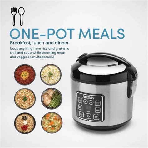 Aroma 8 Cup Cooked Rice And Grain Cooker Steamer New Bonded Granited