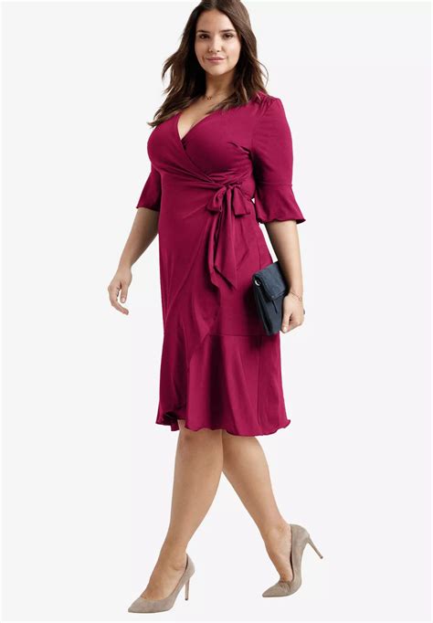 Ruffle Trim Wrap Dress By Ellos® Plus Size Special Occasion Dresses