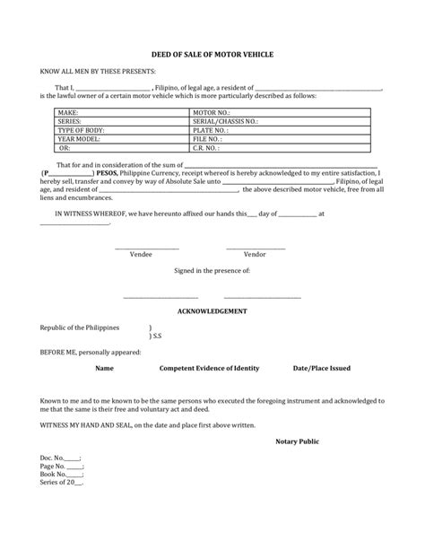 Deed Of Sale Of Motor Vehicle