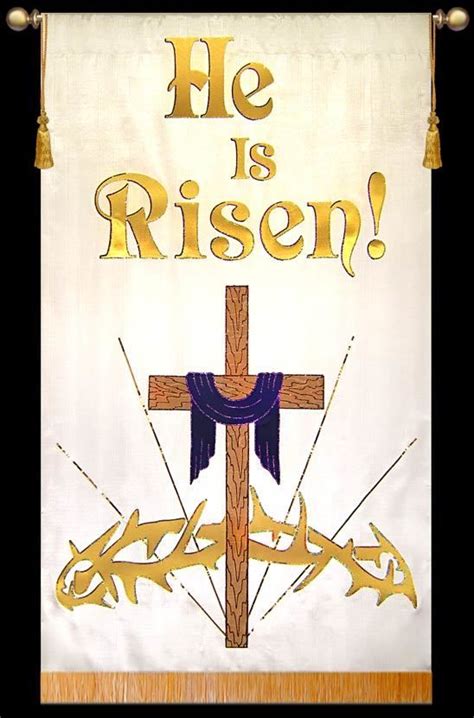 He Is Risen With Cross Drape And Crown Easter Church Banners