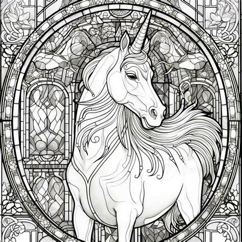 Stained Glass Unicorn Coloring Pages 26957830 Stock Photo At Vecteezy