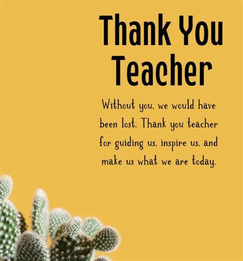 A Thank Card With A Cactus And The Words Thank You Teacher