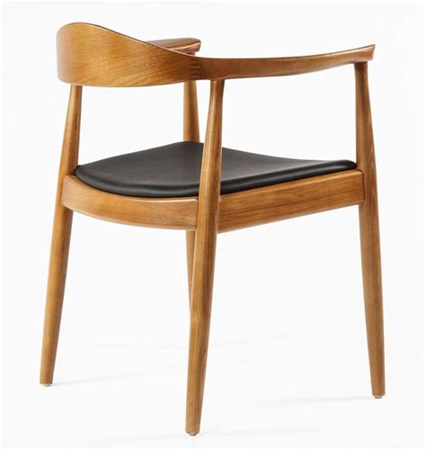 Wegner Style Kennedy Arm Chair Walnut Frame Black Leather Seat Home